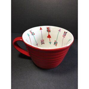 Red Coffee Mug Arrows Inside 12 oz Cup Ribbed Air Plant Planter Aztec Clay Art